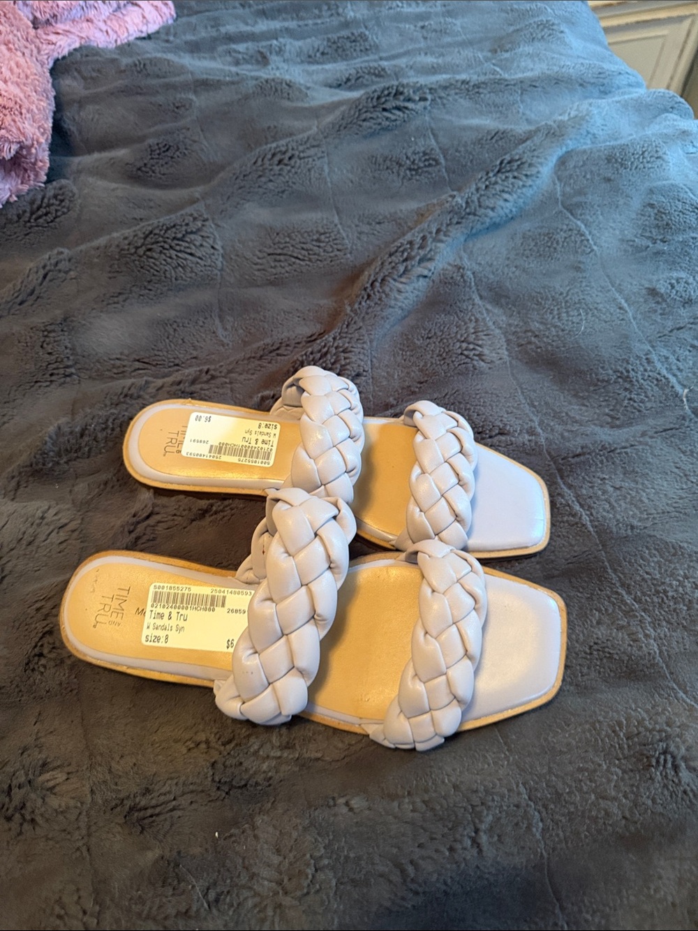 Time and Tru Braided Double-Strap Slide Sandals in Light Lavender